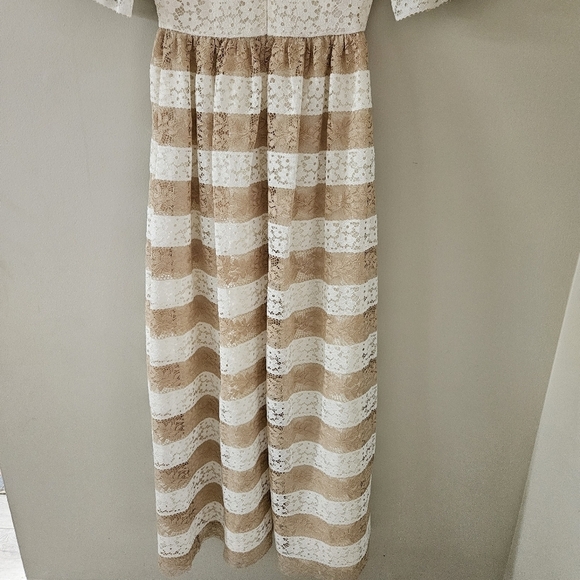 Huishan Zhang Resort 2017 Tan and White Stripe Maxi Dress - Picture 10 of 12